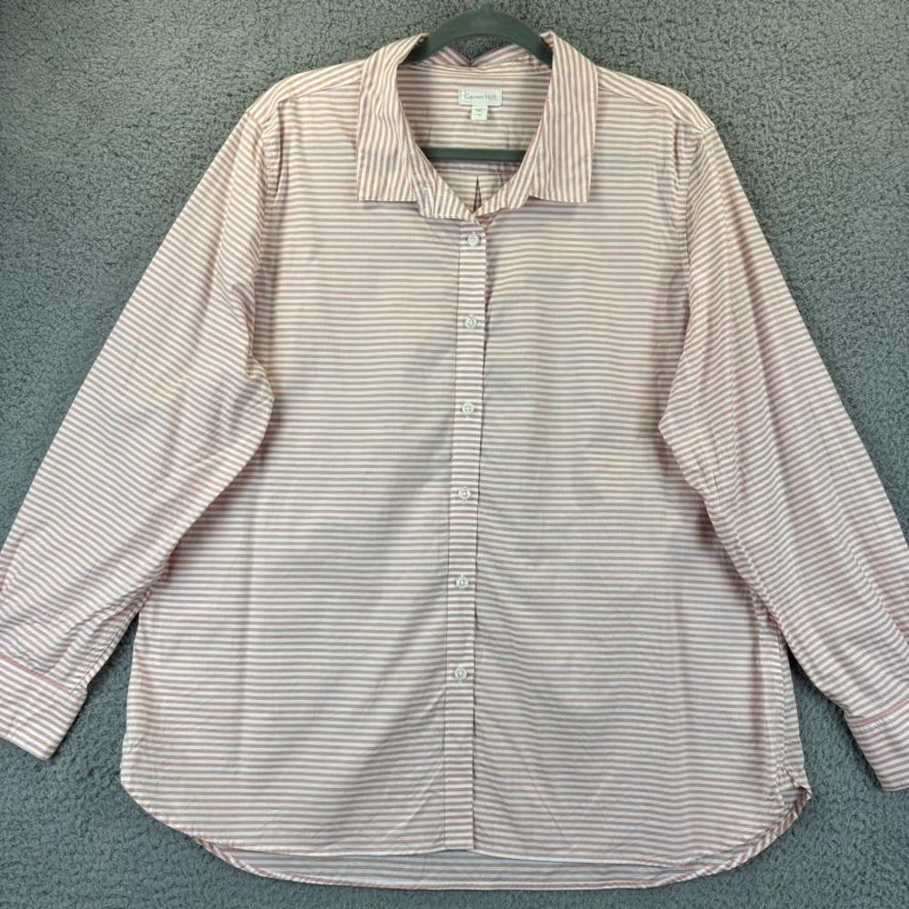 Garnet Hill Shirt Sz 18 Organic Pima Beachy Pink Striped Button Up Long Sleeve